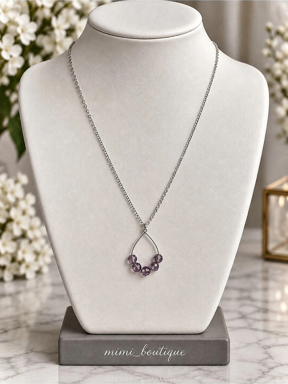 Handmade Swarovski Light Amethyst Crystal Teardrop Necklace